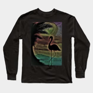 TROPICAL SUNSET SILHOUETTE FLAMINGO Long Sleeve T-Shirt